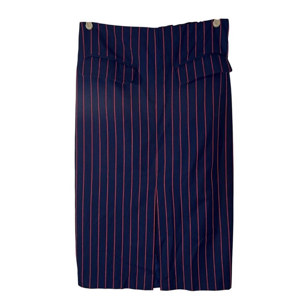 Navy & Red Striped Career Pencil Skirt By NY & Co Size L Elastic Waist Lined